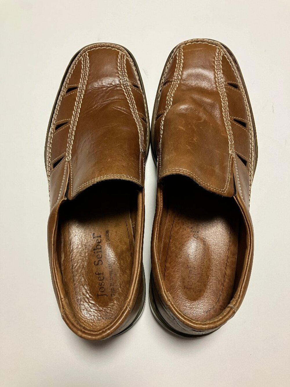 Josef Seibel "Steven 12" Brown Leather Fisherman Loafers Mens Size EU 43 US 10 - Picture 9 of 12